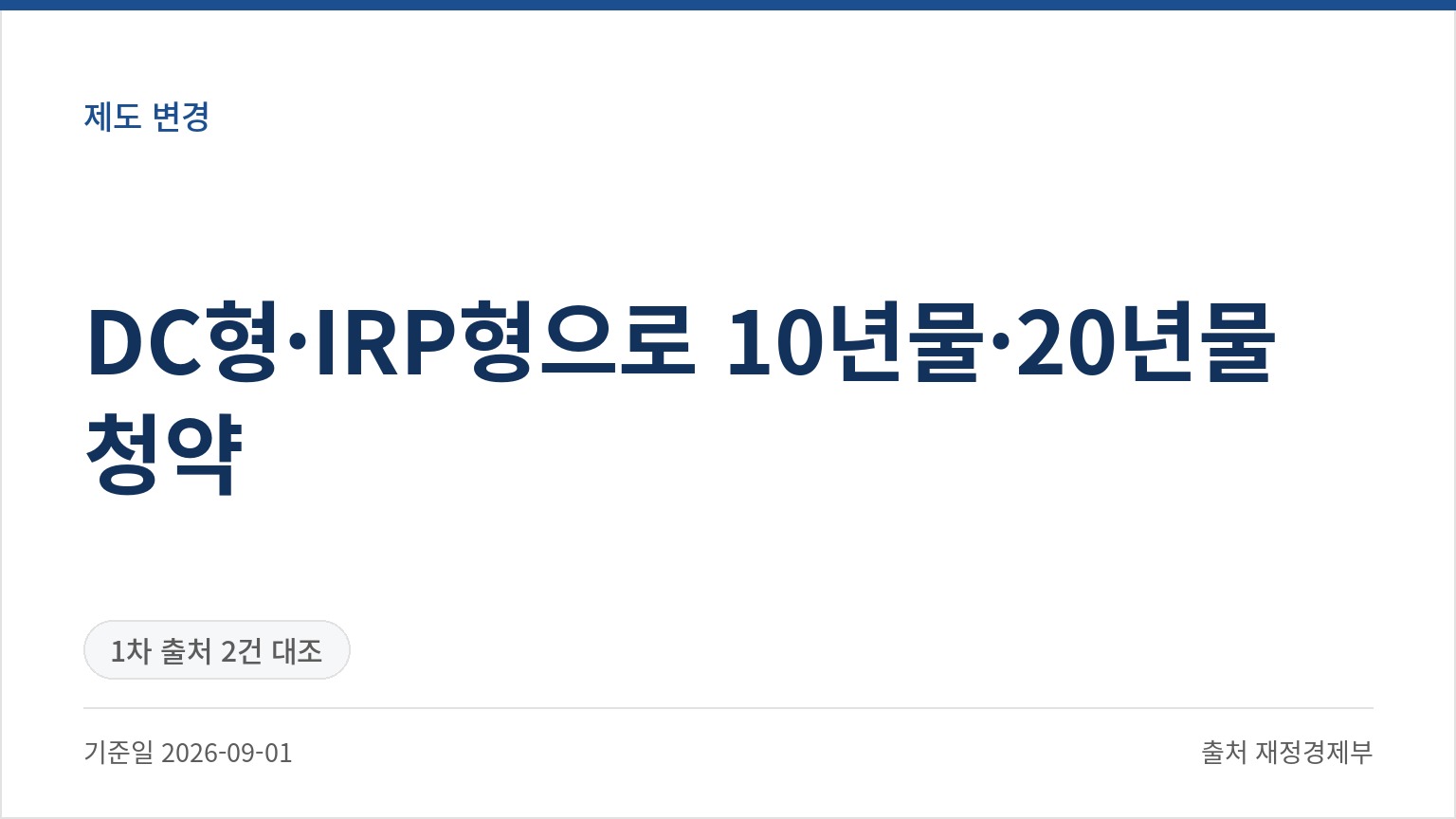 DC형·IRP형으로 10년물·20년물 청약 (기준일 2026-09-01, 출처 재정경제부)